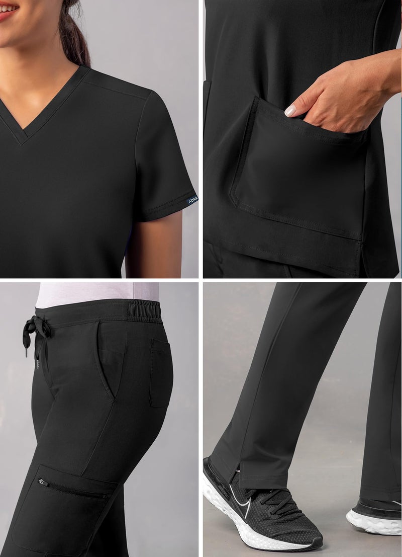 Adar Uniforms Adar Addition Scrubs Set for Women - Stretch V-Neck Scrub Top & Skinny Cargo Scrub Pants, 10 Pockets - A9200 - Black - XS - Image 4